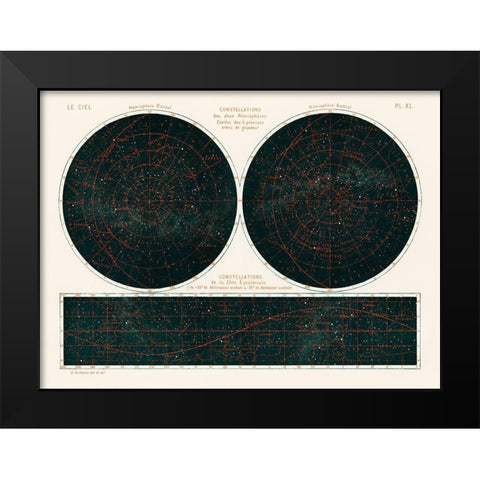 Constellations of the Two Hemispheres 1877 Black Modern Wood Framed Art Print by Amedee, Guillemin