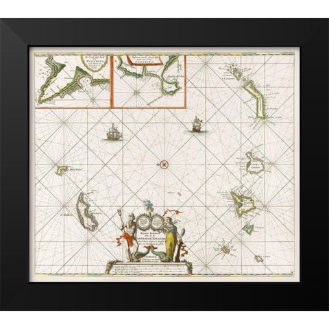 Chart of the Canary Islands 1680 Black Modern Wood Framed Art Print by Luyken, Jan