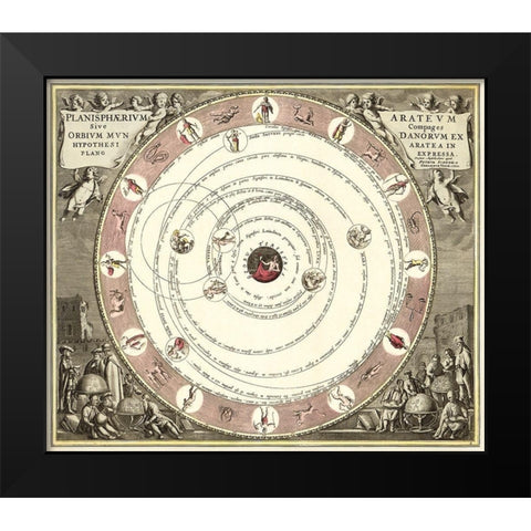 Planisphaerivm Aratevm sive Compages Orbivm Mvndanorvm ex hypothesi Aratea in plano expressa 1708 Black Modern Wood Framed Art Print by Cellarius, Andreas
