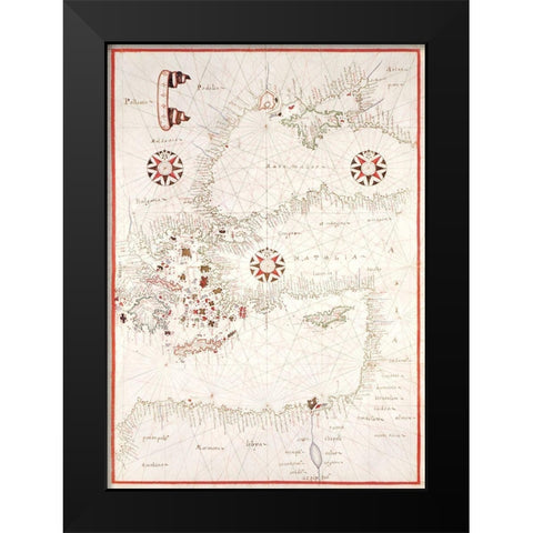 Portolan atlas of the Mediterranean Sea-Eastern Mediterranean 1590 Black Modern Wood Framed Art Print by Oliva, Joan
