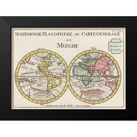 Planisphere or general map of the world 1735 Black Modern Wood Framed Art Print by Lafeuilledelete, Daniel de