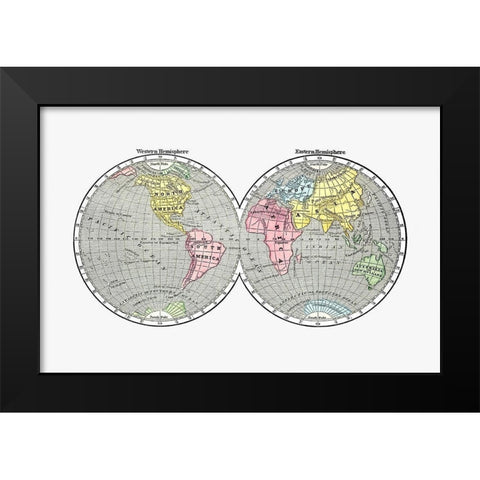 World map from A System of Geography-for the use of Schools 1860 Black Modern Wood Framed Art Print by Morse, Sidney Edwards