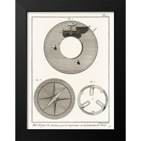 Antique drawing of a compass like watchmaking tool Black Modern Wood Framed Art Print by Panckoucke Methodical Encyclopedia