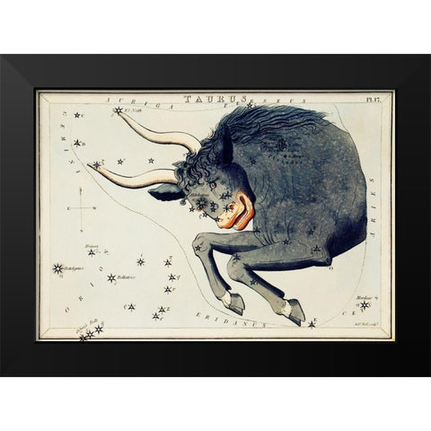 Astronomical chart illustration of the Taurus Black Modern Wood Framed Art Print by Hall, Sidney