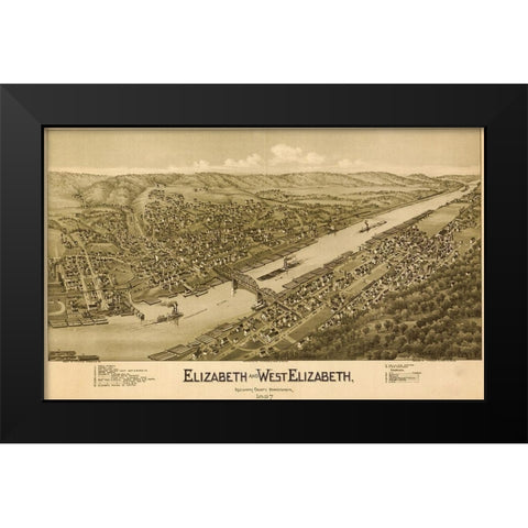 Elizabeth and West Elizabeth Pennsylvania Black Modern Wood Framed Art Print by Vintage Places