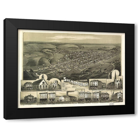 Shenandoah-Pennsylvania 1889 Black Modern Wood Framed Art Print by Vintage Places