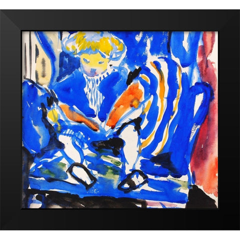 Child Reading Black Modern Wood Framed Art Print by Sayen, Henry Lyman