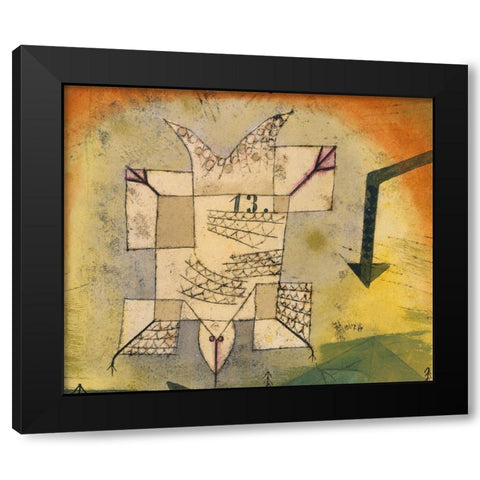 Falling Bird Black Modern Wood Framed Art Print by Klee, Paul