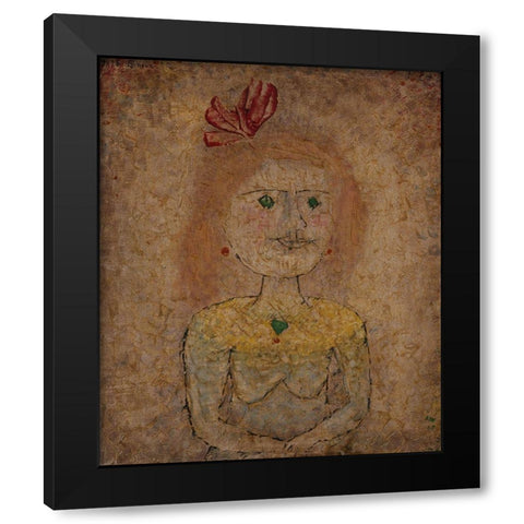 Small Portrait of a Girl in Yellow Black Modern Wood Framed Art Print with Double Matting by Klee, Paul