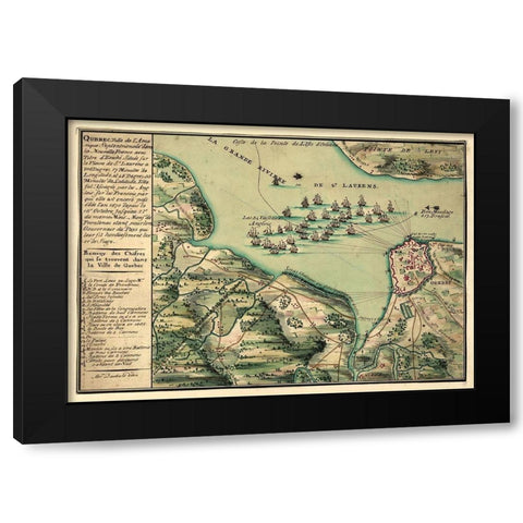 Siege of Quebec City 1670 Black Modern Wood Framed Art Print with Double Matting by Vintage Places