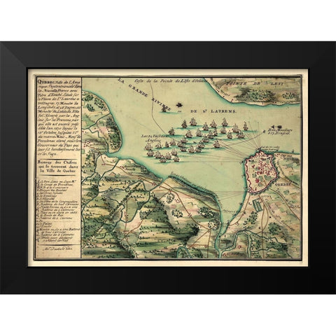 Siege of Quebec City 1670 Black Modern Wood Framed Art Print by Vintage Places