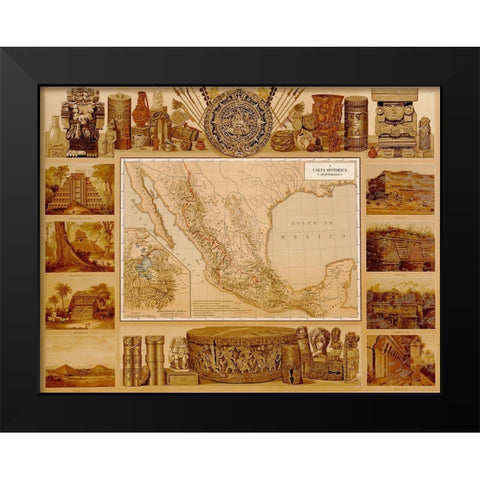 Archaeological Map of Mexico Black Modern Wood Framed Art Print by Vintage Maps