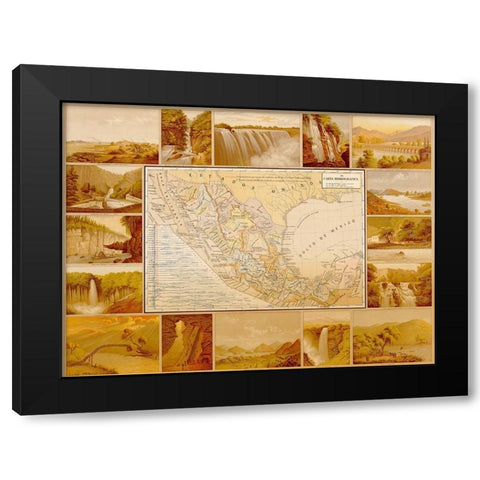 Waterfalls and Dams in Mexico Black Modern Wood Framed Art Print with Double Matting by Vintage Maps