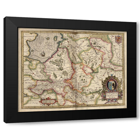 Map of Transylvania Roumania Black Modern Wood Framed Art Print by Vintage Maps
