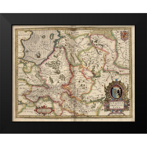 Map of Transylvania Roumania Black Modern Wood Framed Art Print by Vintage Maps