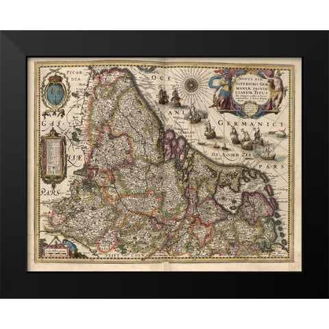 Map of Picardy France Black Modern Wood Framed Art Print by Vintage Maps