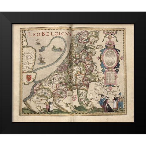 Netherlandic Lion Black Modern Wood Framed Art Print by Vintage Maps