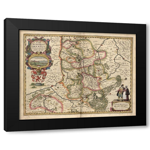 Limburg Black Modern Wood Framed Art Print with Double Matting by Vintage Maps