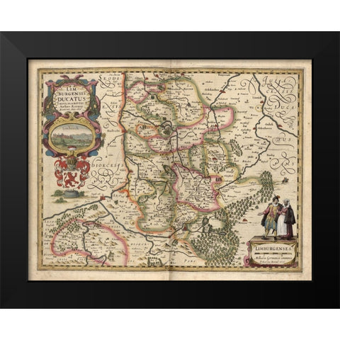 Limburg Black Modern Wood Framed Art Print by Vintage Maps