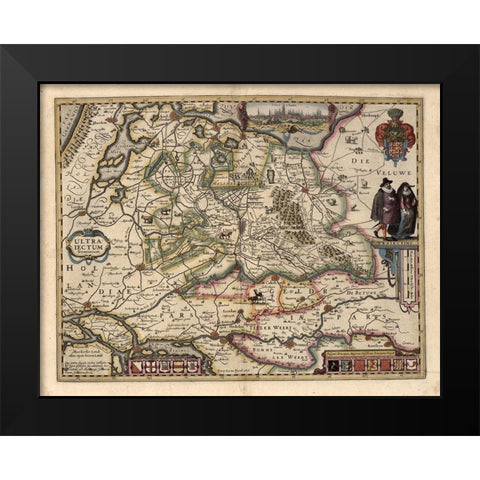 The area around Utrecht Black Modern Wood Framed Art Print by Vintage Maps