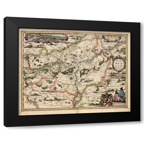 Map of Belgium and Namur Black Modern Wood Framed Art Print by Vintage Maps