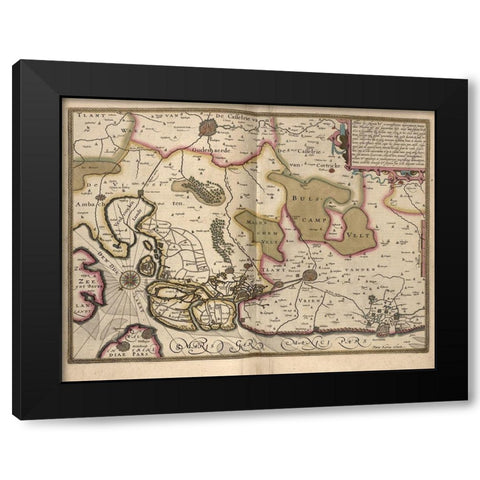 Netherlands Map Zeeland Black Modern Wood Framed Art Print by Vintage Maps