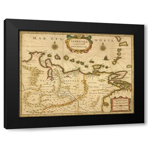Venezuela 1630 Black Modern Wood Framed Art Print by Vintage Maps