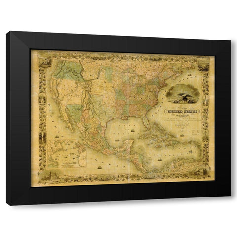 United States Black Modern Wood Framed Art Print by Vintage Maps