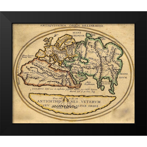 Antique World Map Black Modern Wood Framed Art Print by Vintage Maps