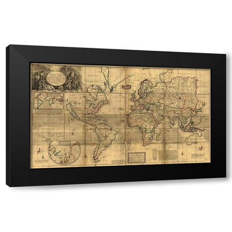 World Map Black Modern Wood Framed Art Print with Double Matting by Vintage Maps