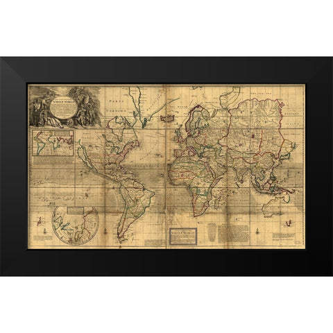 World Map Black Modern Wood Framed Art Print by Vintage Maps