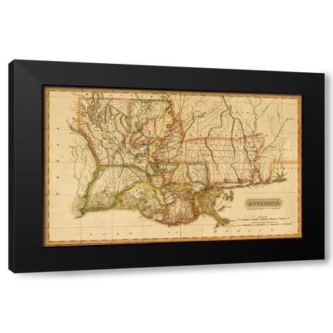 Louisiana 1817 Black Modern Wood Framed Art Print by Vintage Maps