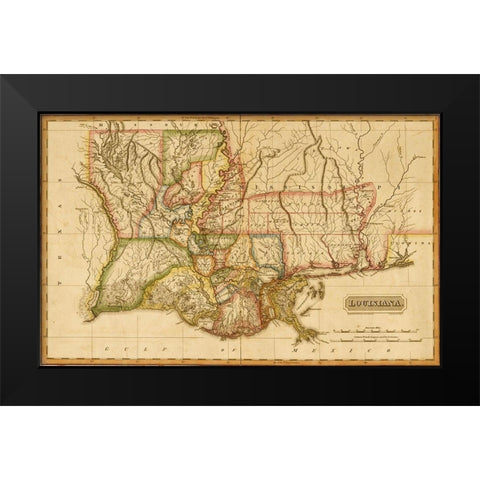 Louisiana 1817 Black Modern Wood Framed Art Print by Vintage Maps