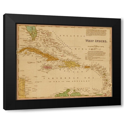West Indies 1844 Black Modern Wood Framed Art Print with Double Matting by Vintage Maps
