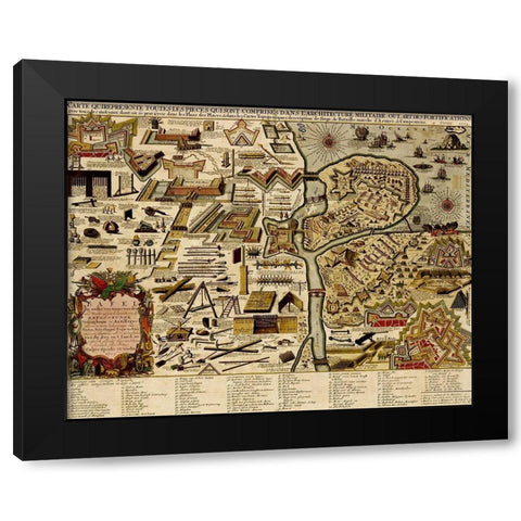 Holland, Chart of Military armaments in Defense of Utrecht  1700 Black Modern Wood Framed Art Print by Vintage Maps