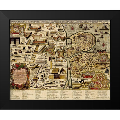 Holland, Chart of Military armaments in Defense of Utrecht  1700 Black Modern Wood Framed Art Print by Vintage Maps