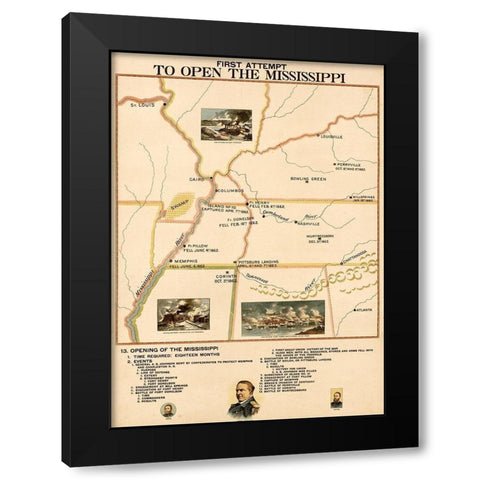 Civil War First Attempt to Open the Mississippi Black Modern Wood Framed Art Print with Double Matting by Vintage Maps