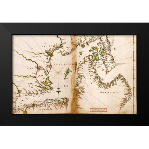 Baltic Sea in a Polar Projection 1630 Black Modern Wood Framed Art Print by Vintage Maps