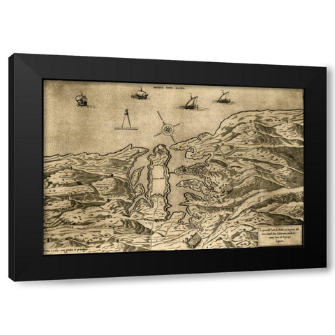 Island of Malta 1563 Black Modern Wood Framed Art Print with Double Matting by Vintage Maps