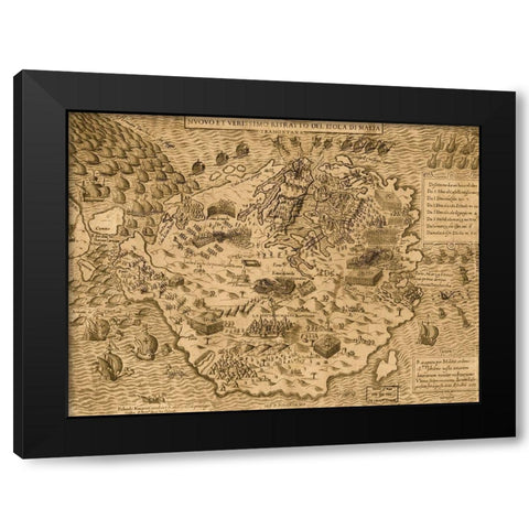 Island of Malta 1568 Black Modern Wood Framed Art Print with Double Matting by Vintage Maps