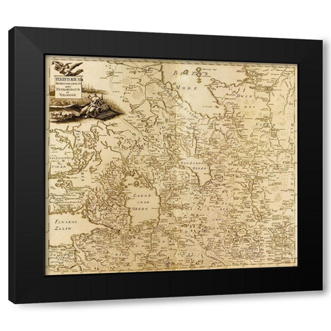 St Petersburg the White Sea and the Source of the Volga 1745 Black Modern Wood Framed Art Print with Double Matting by Vintage Maps