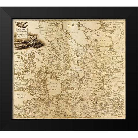 St Petersburg the White Sea and the Source of the Volga 1745 Black Modern Wood Framed Art Print by Vintage Maps