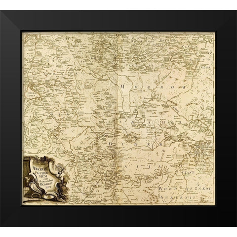 Moscow Region Russia 1745 Black Modern Wood Framed Art Print by Vintage Maps