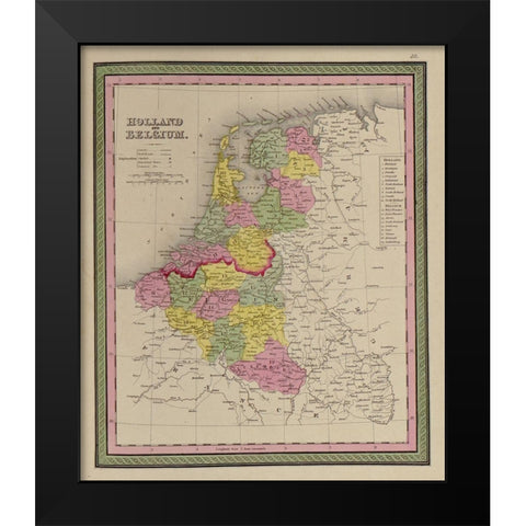 Holland and Belgium 1849 Black Modern Wood Framed Art Print by Vintage Maps
