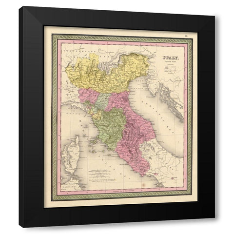 Italy 1849 Black Modern Wood Framed Art Print with Double Matting by Vintage Maps