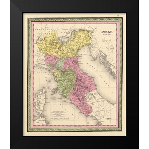 Italy 1849 Black Modern Wood Framed Art Print by Vintage Maps