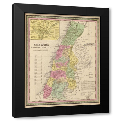 Palestine and Adjacent Countries 1849 Black Modern Wood Framed Art Print by Vintage Maps