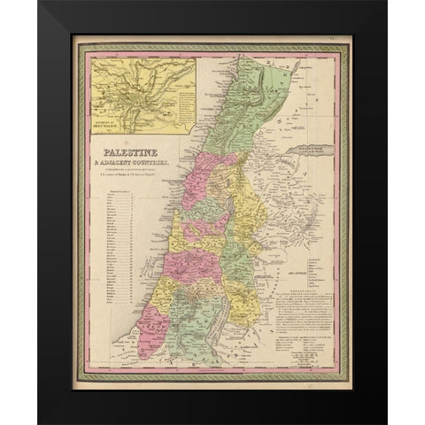 Palestine and Adjacent Countries 1849 Black Modern Wood Framed Art Print by Vintage Maps