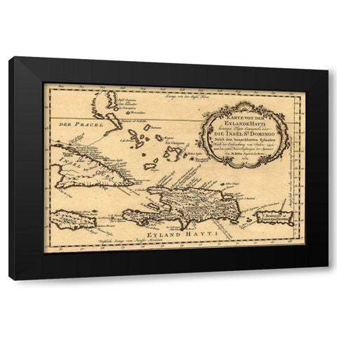 Haiti Santo Domingo and Hispaniola 1754 Black Modern Wood Framed Art Print with Double Matting by Vintage Maps