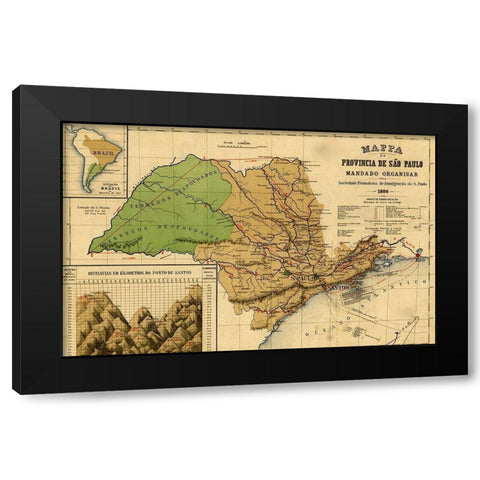 Sao Paolo Brazil 1886 Black Modern Wood Framed Art Print with Double Matting by Vintage Maps